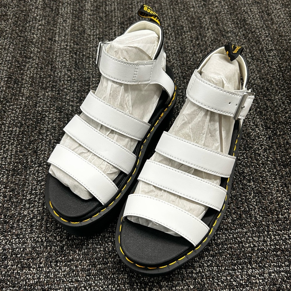 Dr. Martens Blair Quad White Platform Sandals with Black Sole